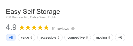 Highest Rated Dublin Storage on Google